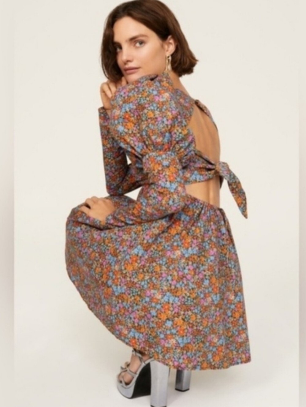 New!For Love And Lemons Brittany Long Sleeve Floral Print Mini Dress - Picture 6 of 12